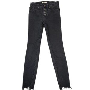 Madewell 9" High Rise Skinny Faded Black Button Fly Jeans Chewed Ankle Sz 25